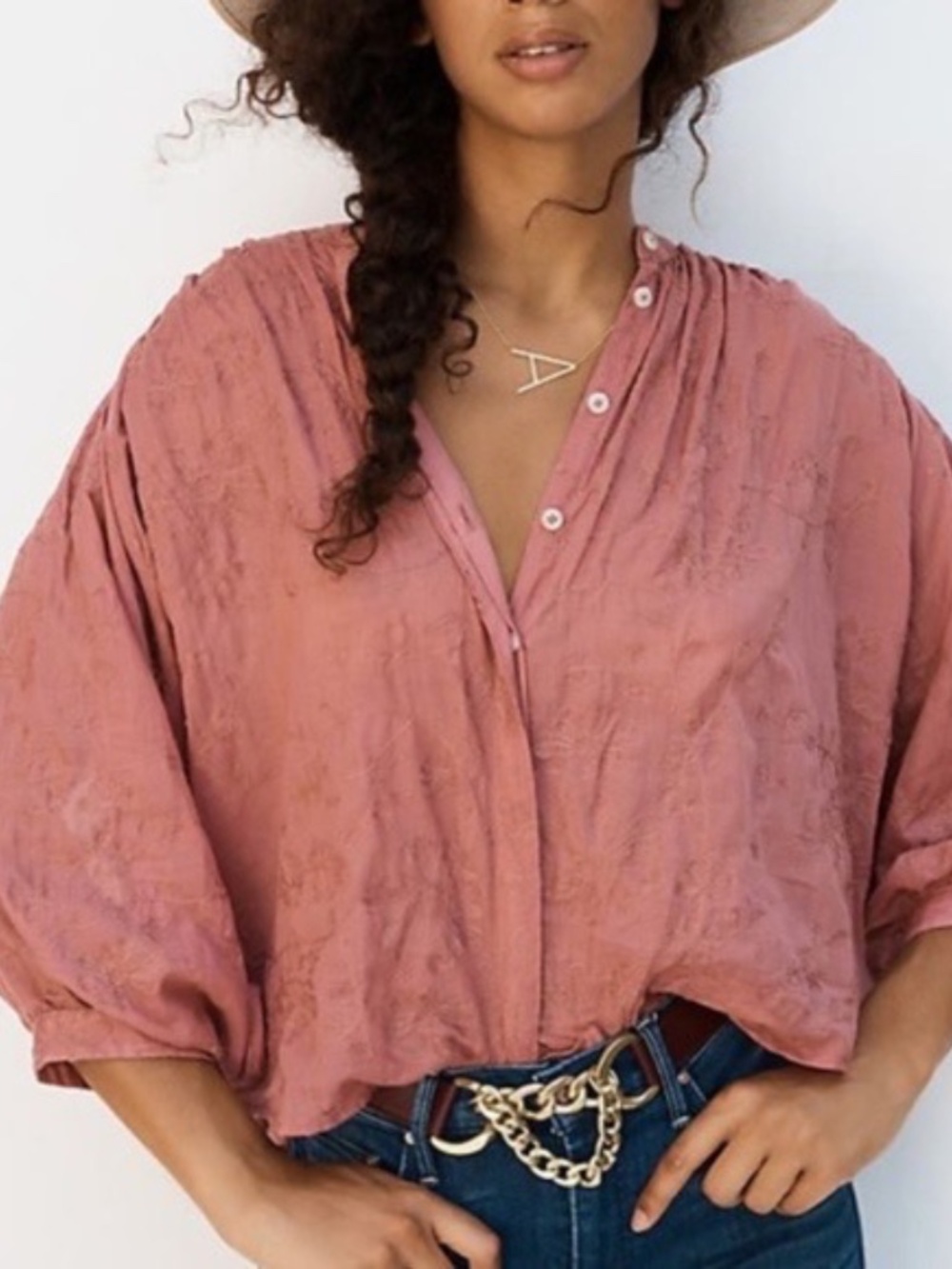 Anthropologie The Tavi Embroidered Blouse Rose Medium